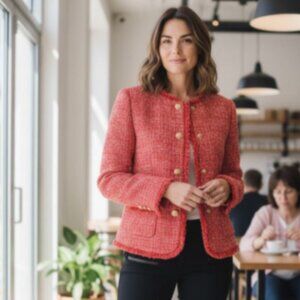 Talbots Red Tweed Wool Blend Blazer Old Money Classic 10P